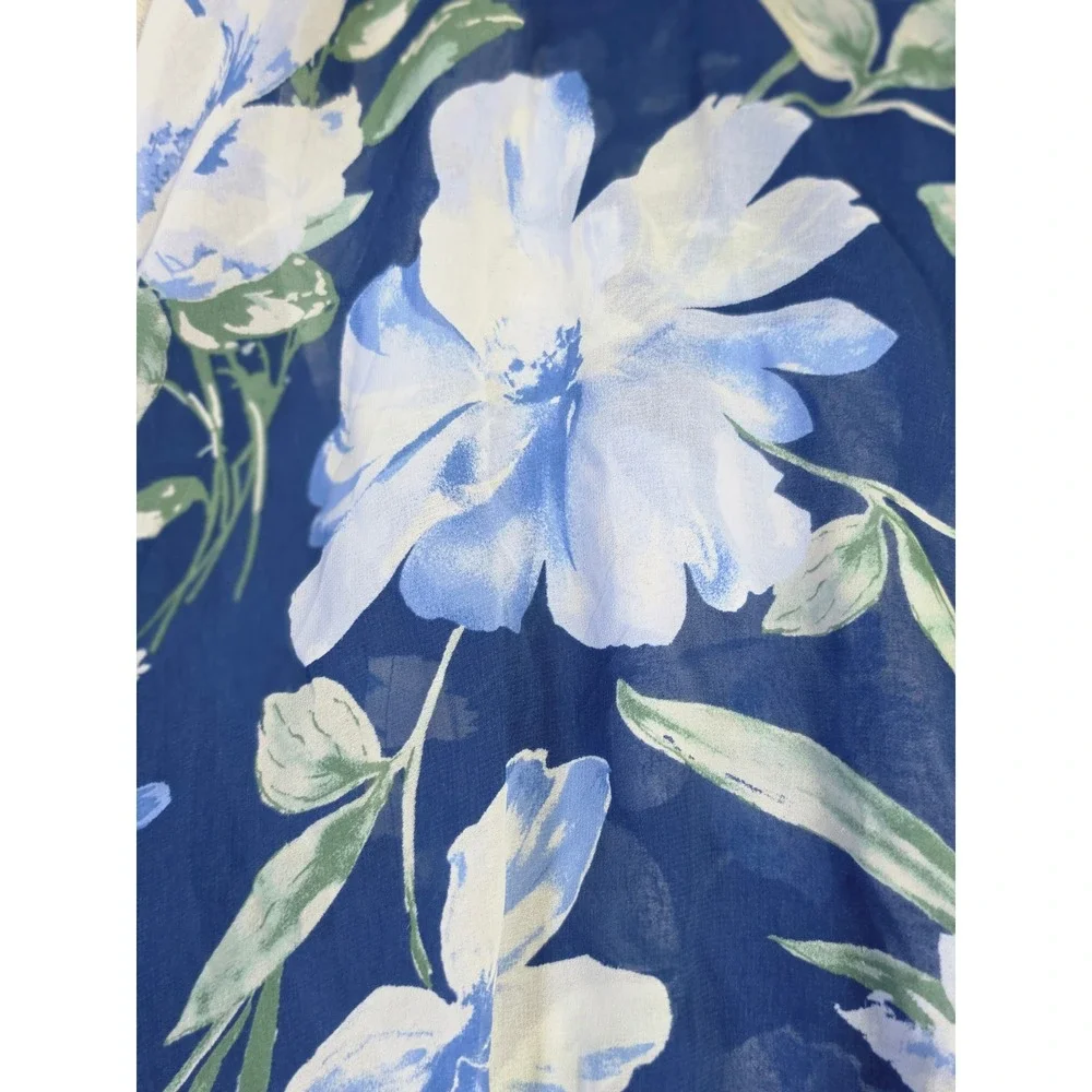 Lily Rose Blue Floral Maxi Dress Spaghetti Strap Ruffle Faux Wrap Large